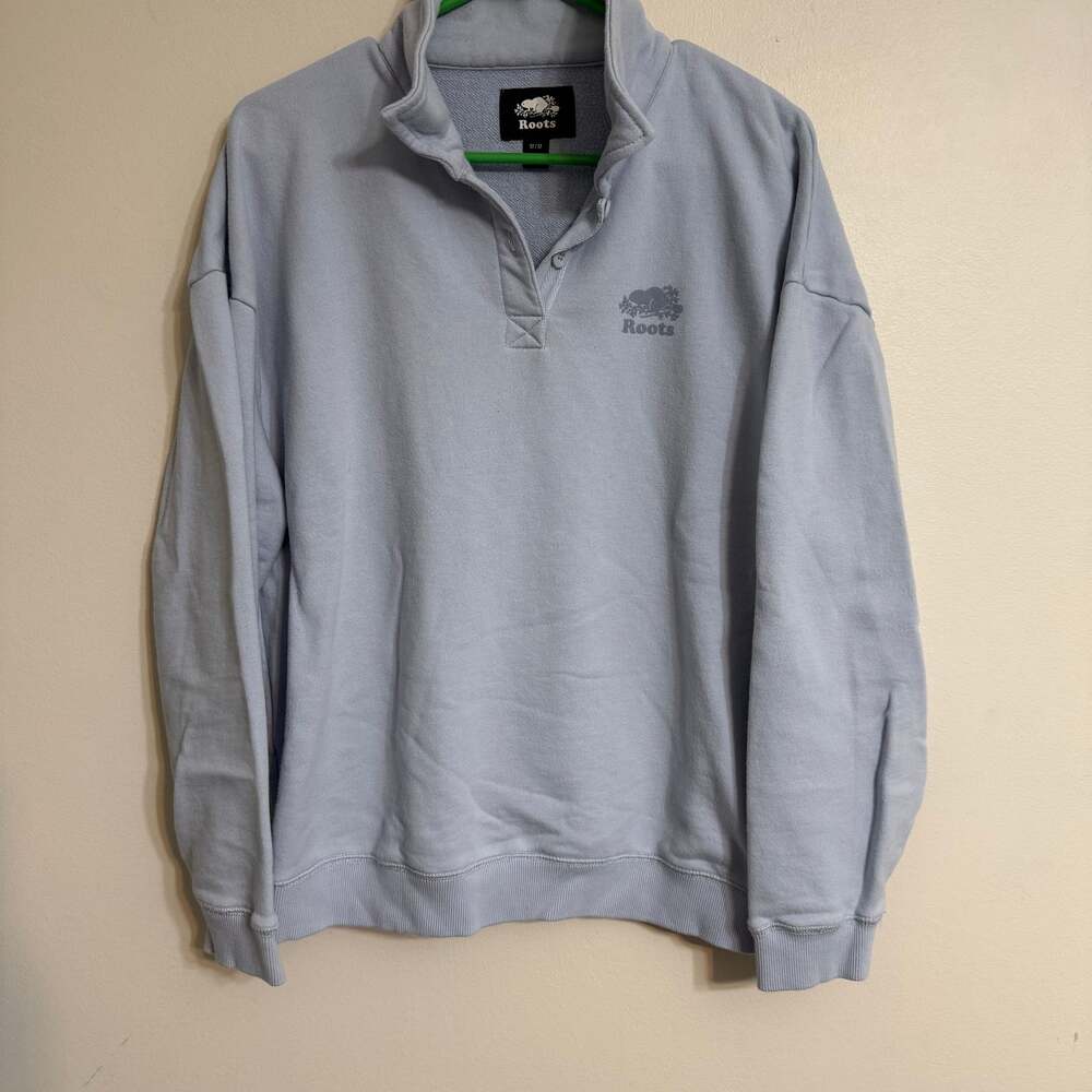 Roots Collar 1/4‎ Zip Pullover Canada Blue Grey Collar Sweatshirt